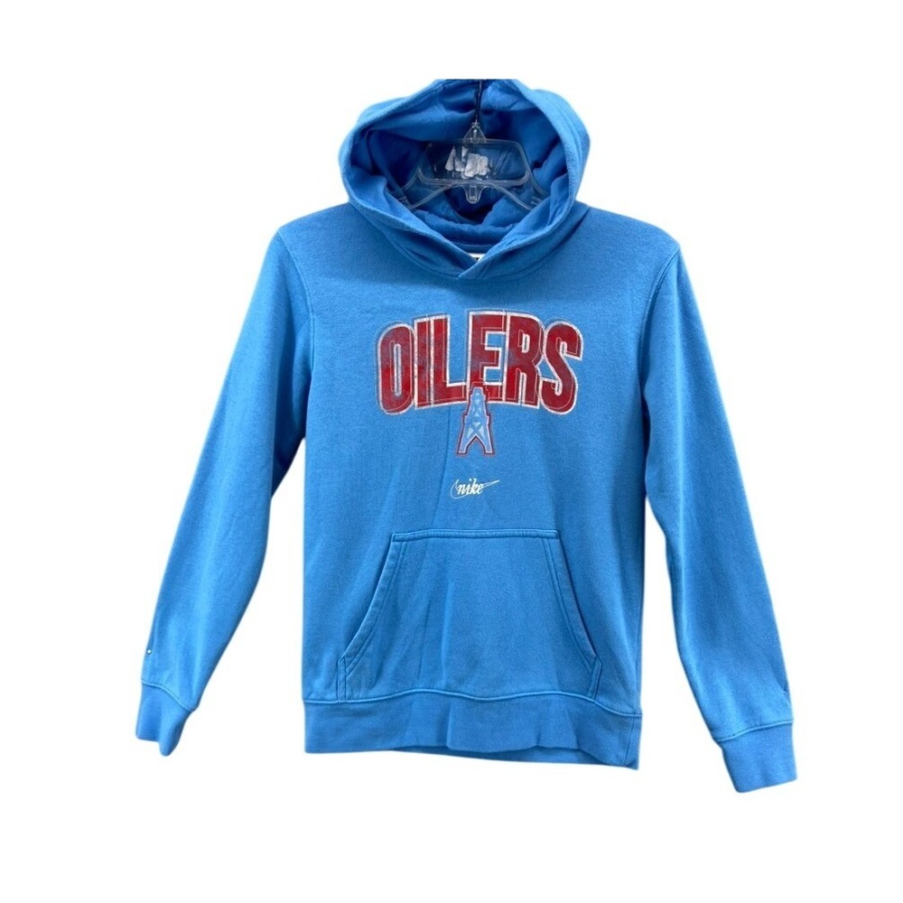 Nike Houston Oilers Hoodie Kids Size‎ M 10/12 Blue Graphic Pullover NFL Retro